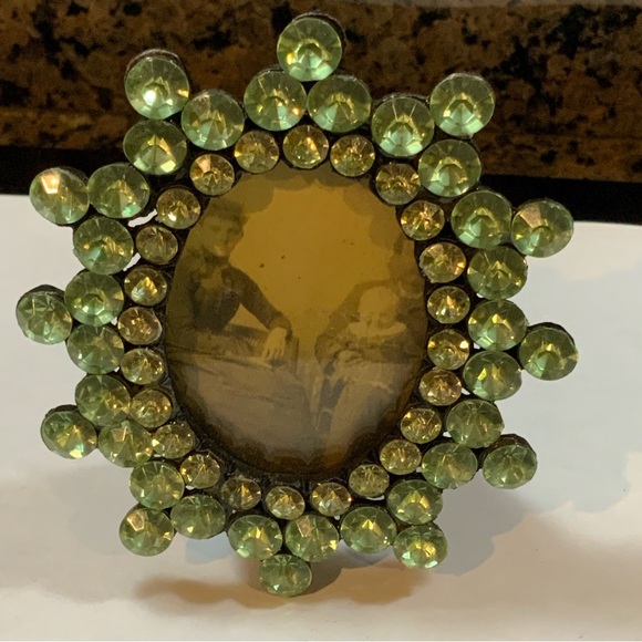 Photo Frame Green Rhinestones Vintage Victorian - Picture 1 of 7